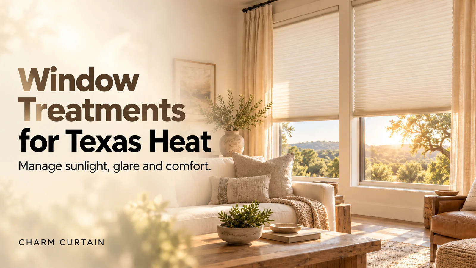 Window Treatments for Texas Heat guide cover with cellular shades and linen curtains