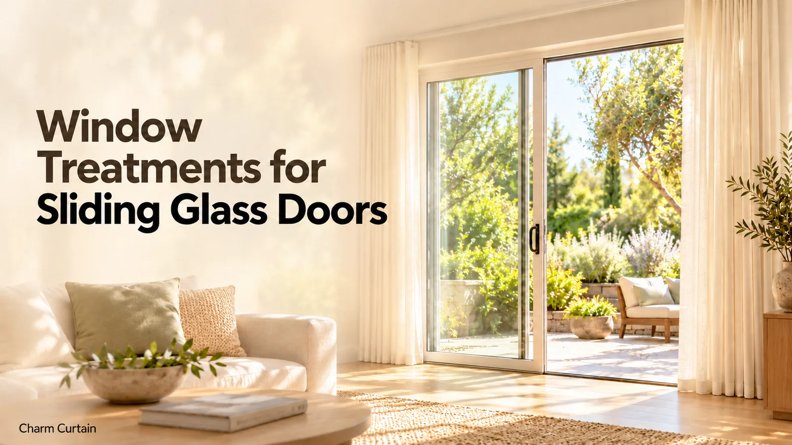 Window Treatments for Sliding Glass Doors guide cover with ivory curtains beside patio doors